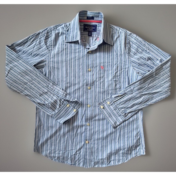 Abercrombie & Fitch Other - Abercrombie & Fitch Long Sleeve Button Up Shirt Blue Striped Y2K Logo XXL JBHS